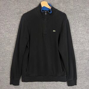 Lacoste Quarter Zip Pullover Mens 6 XL Black Excellent Cotton Ribbed Mock Neck